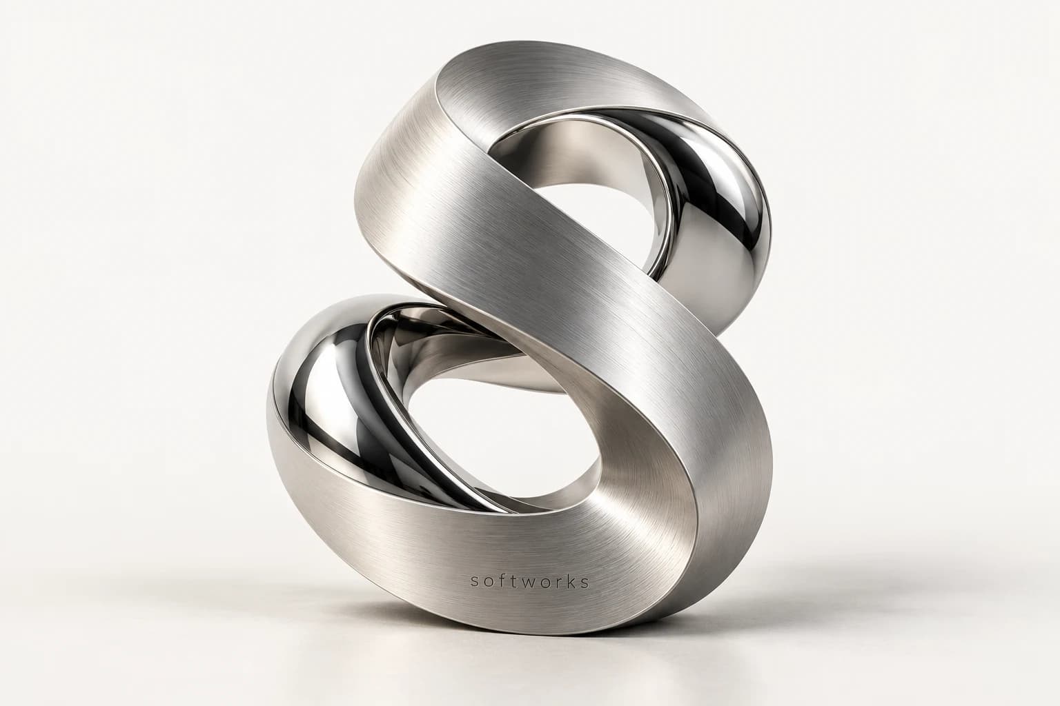 Original Softworks silver ribbon sculpture shaped into a continuous S