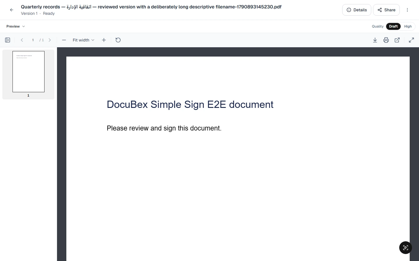 A PDF document open in the DocuBex viewer with page thumbnails and viewing controls