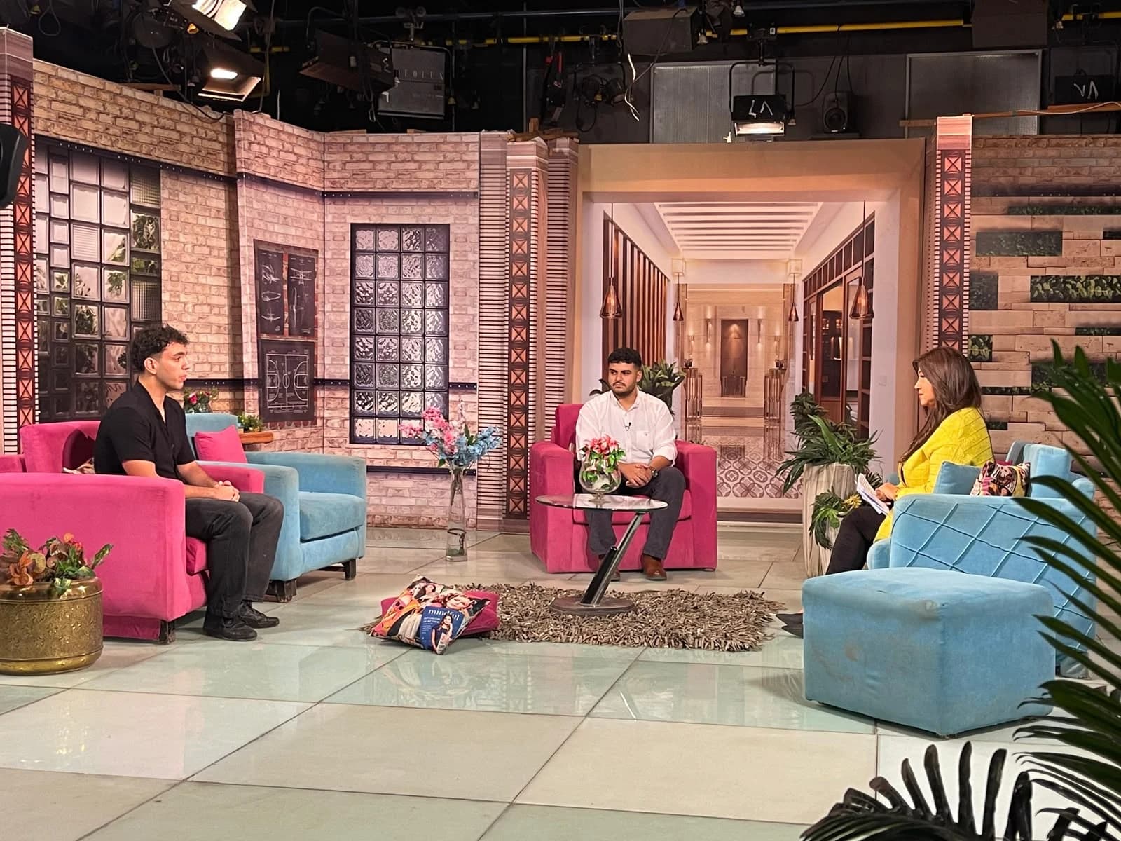The Softworks team in conversation with the presenter on the Egyptian Channel Two set