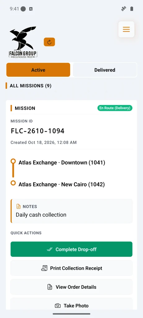 In the field: actual Falcon implementation demonstration screen